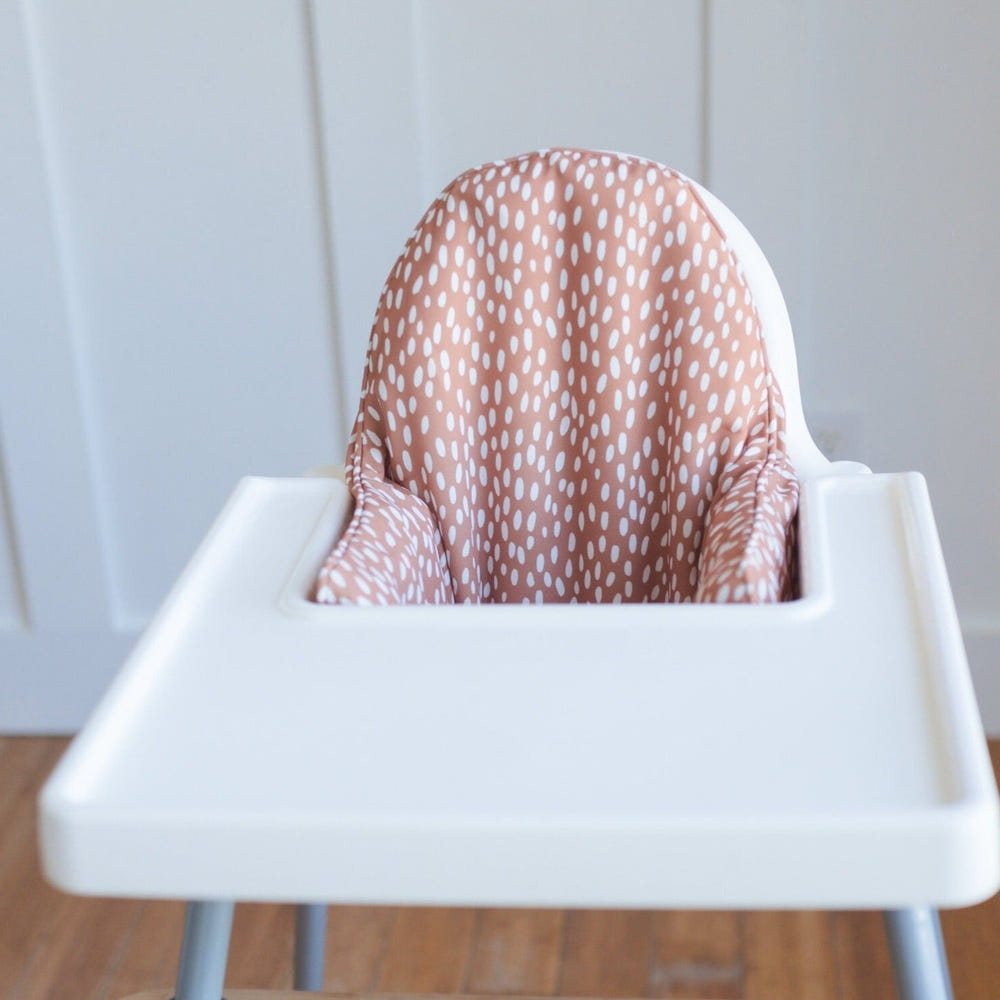 Rust Dots IKEA Antilop Cushion Cover for baby seat, adding comfort and style to mealtime.