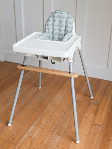 Sage green rainbow cushion cover for IKEA Antilop high chair, perfect for baby seating comfort and style.