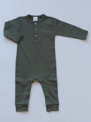 Little Joy Co Organic Cotton Henley Romper neutral long-sleeved