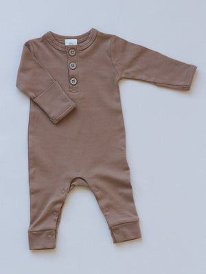 Little Joy Co Organic Cotton Henley Romper neutral long-sleeved