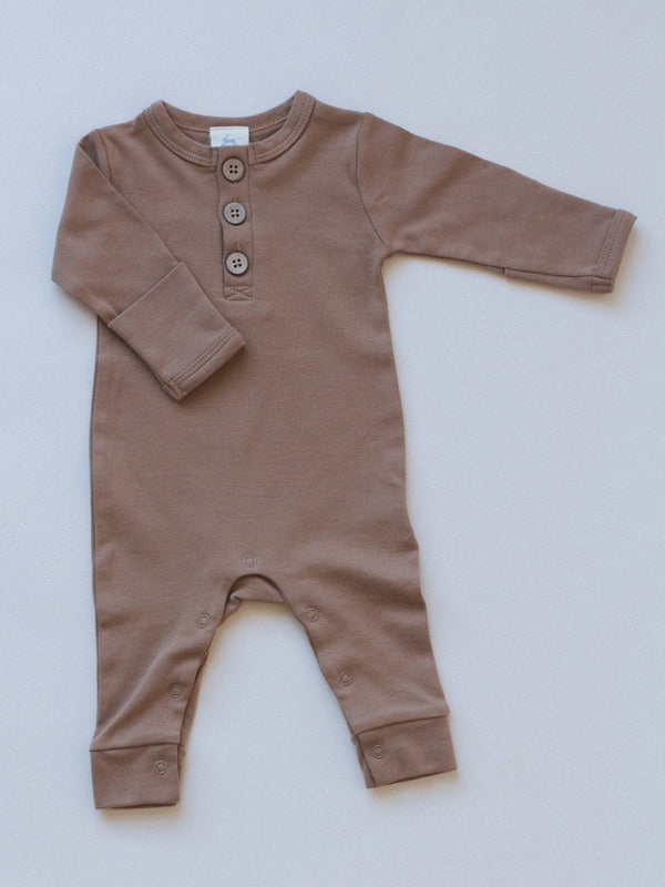 Little Joy Co Organic Cotton Henley Romper neutral long-sleeved