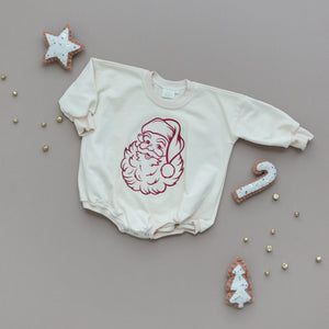 Vintage Santa Graphic Sweatshirt Romper - Cream