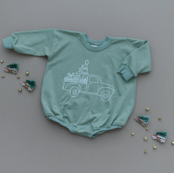 Christmas Tree Truck Sweatshirt Romper