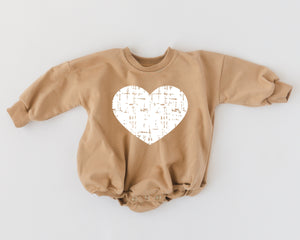Distressed Heart Sweatshirt Romper in various colors, perfect for stylish baby outfits. Angle 7 view.