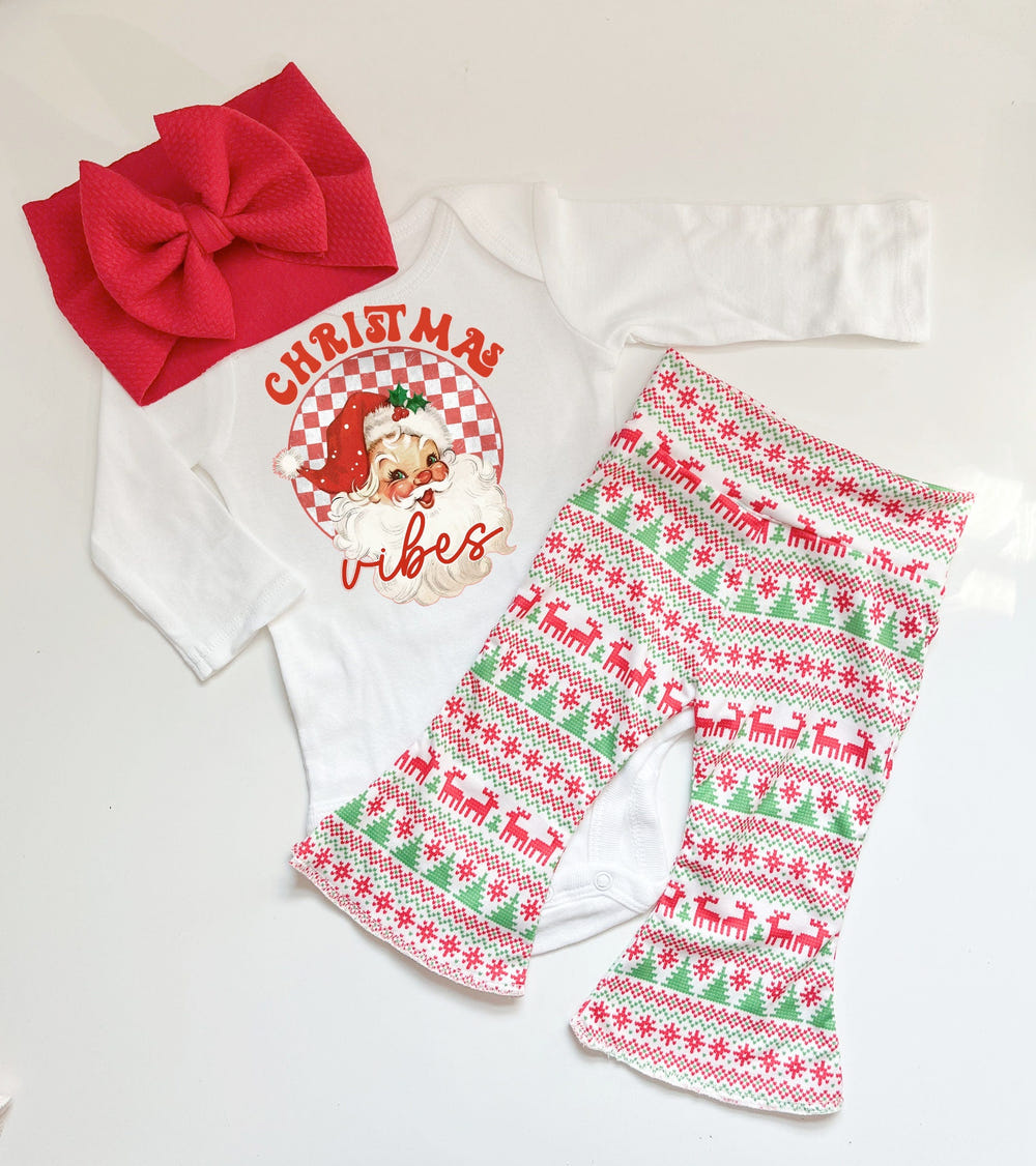 Christmas Vibes Bell Bottoms for babies, festive and stylish bottoms perfect for holiday celebrations.