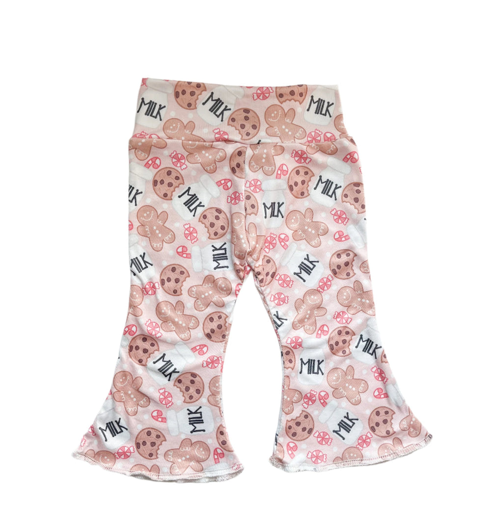Santa's Favorite Christmas Milk and Cookies Bell Bottom Outfit for babies, festive holiday clothing for little ones.