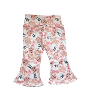 Santa's Favorite Christmas Milk and Cookies Bell Bottom Outfit for babies, showcasing a festive design from angle 2.