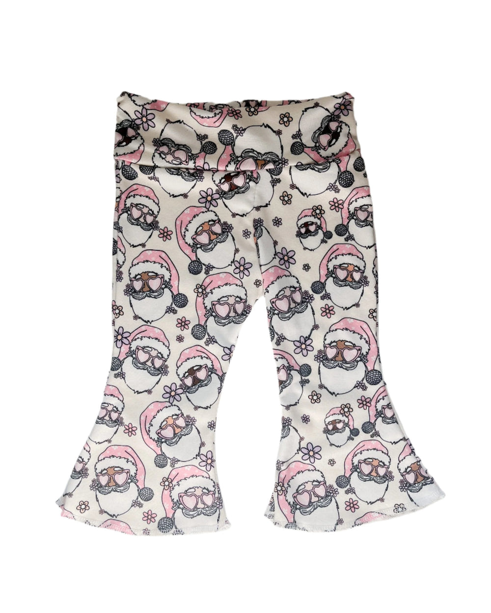 Disco Santa Christmas baby bell bottom outfit in a festive two-piece set for holiday celebrations.