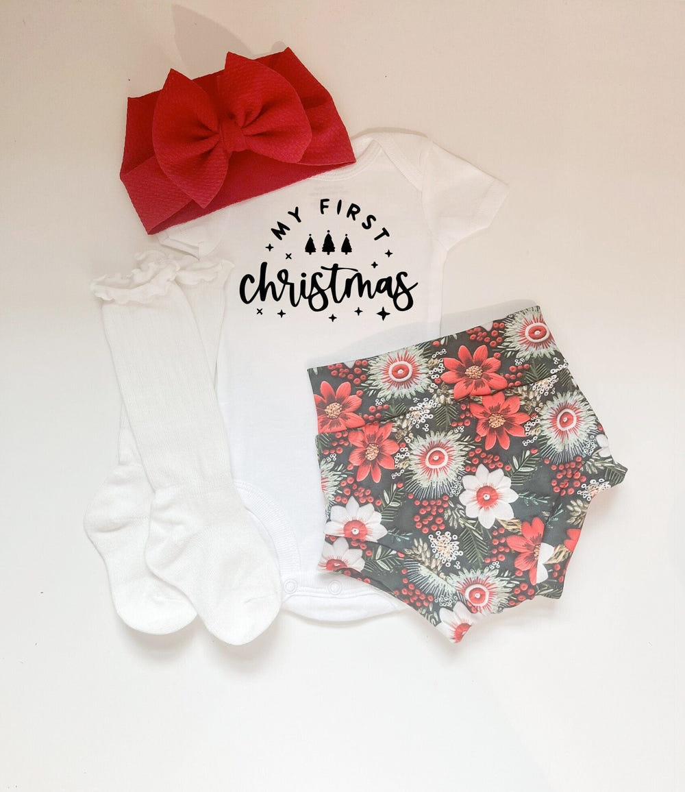 Christmas Embroidery Inspired Bummies Set for babies - festive two-piece outfit perfect for holiday celebrations.