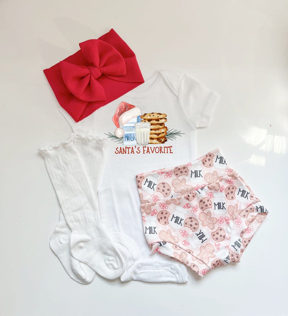 Christmas Milk and Cookies Bummies Set for babies, featuring festive design in a cozy two-piece bundle.