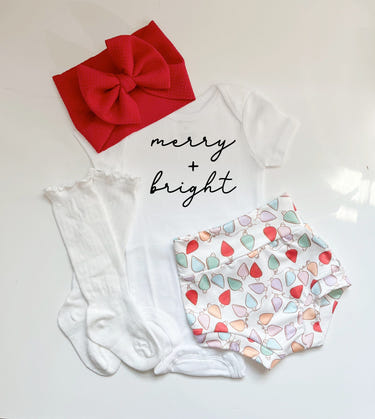 "Christmas Lights Bummies Set for babies - festive two-piece outfit perfect for holiday celebrations."