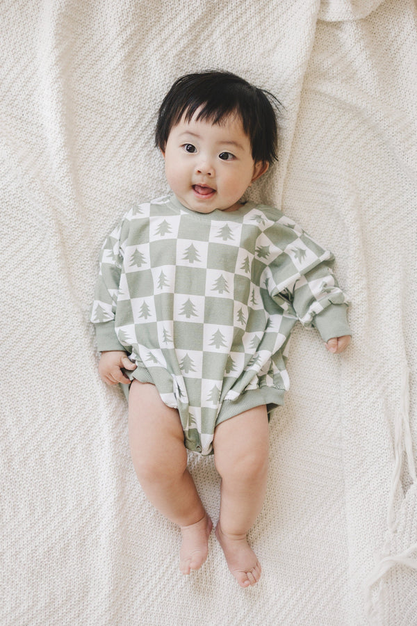 Checkered Christmas Tree Bamboo Bubble Romper