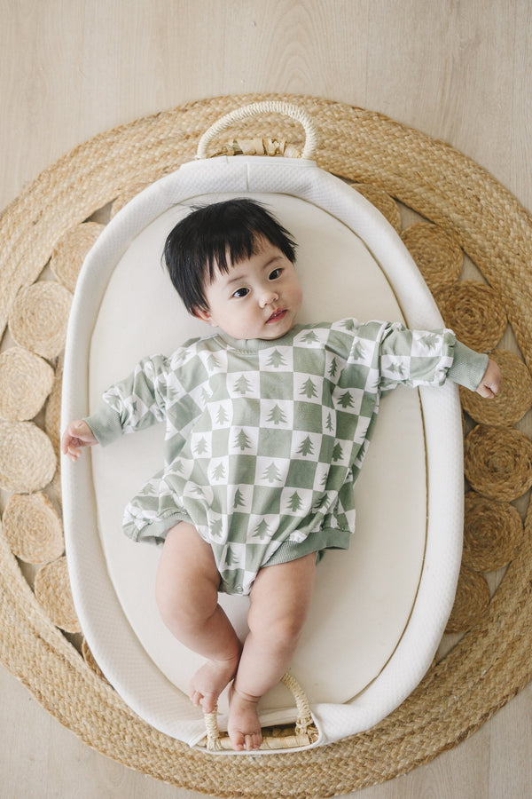 Checkered Christmas Tree Bamboo Bubble Romper