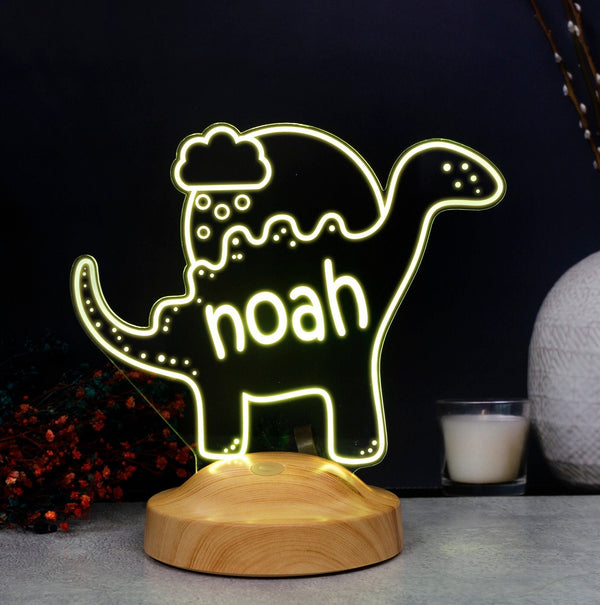 Dino Glow, Personalized LED Dinosaur Night Light for Kids by Drn Gift Store