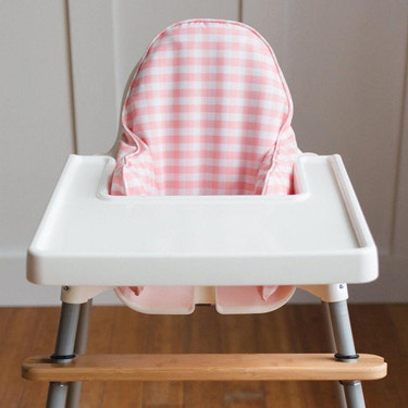 Pink Gingham Highchair Cushion Cover - Wipeable IKEA Antilop Accessory