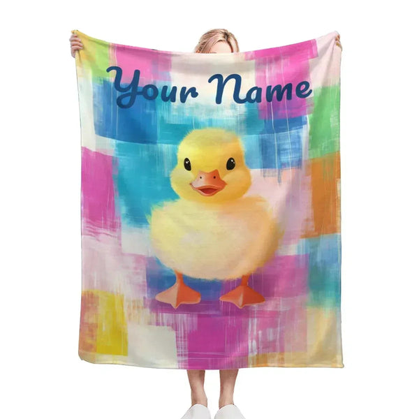 Personalized Baby Duck Blanket: Soft Microfiber, Colorful Duckling Chick Farm, Super Soft Name Gift