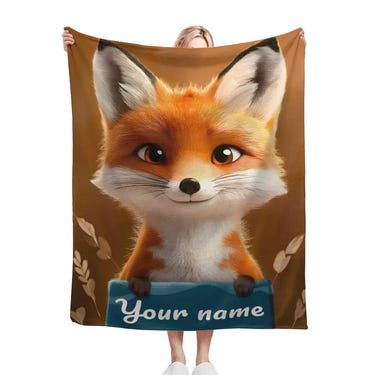 Personalized Fox Blanket: Enchanted Forest Flannel Fleece Throw, Kids Name Gift