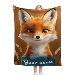 Personalized Fox Blanket: Enchanted Forest Flannel Fleece Throw, Kids Name Gift