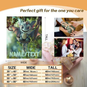 Personalized Dragon Blanket: Flannel Fleece Dino Fantasy Nursery Kids Gift