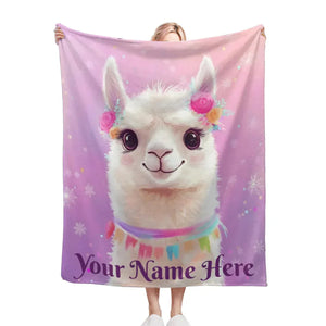 Personalized Llama Fleece Blanket: Alpaca Custom Name Throw