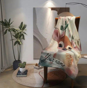Personalized Forest Deer Blanket - Whimsical Nature Throw Custom Name Woodland Gift