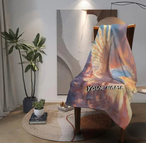Personalized Wizard Owl Flannel Blanket: Enchanted Castle Fleece Throw, Soft Custom Name Gift Bird