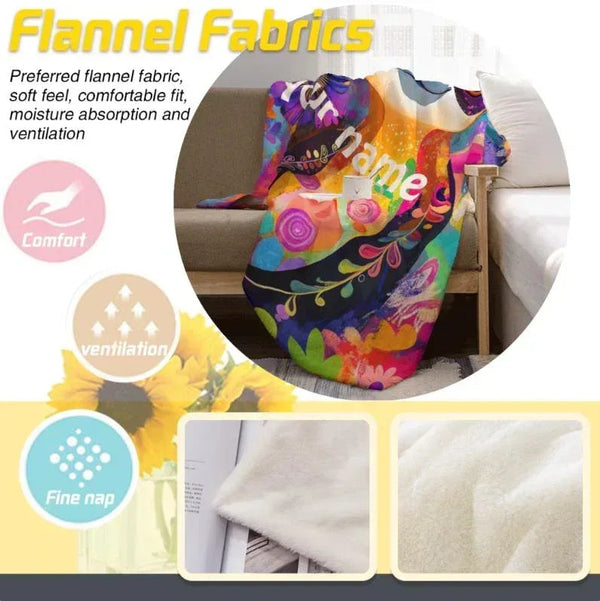 Customizable Sloth Blanket: Tropical Floral Art Flannel Throw