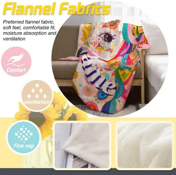 Personalized Unicorn Blanket with Name - Dreamy Soft Fleece Throw for Kids and Adults