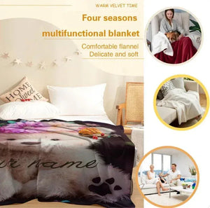 Personalized Teddy Bear Plush Blanket: Floral Crown, Soft Flannel Fleece Throw, Custom Name Gift