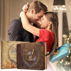 Vintage Wedding Guest Book: Retro Kraft Album with Keepsake Box, Marriage Photo Memory Book