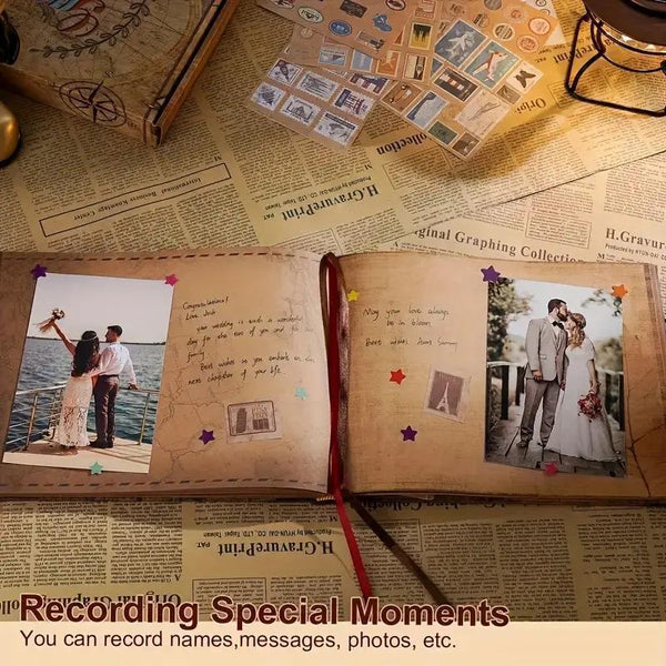 Vintage Wedding Guest Book: Retro Kraft Album with Keepsake Box, Marriage Photo Memory Book
