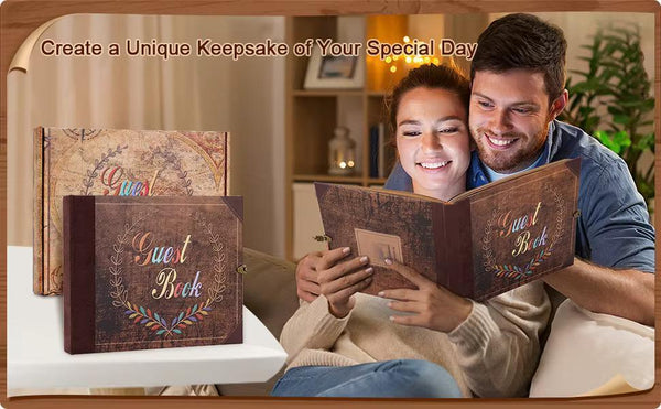 Vintage Wedding Guest Book: Retro Kraft Album with Keepsake Box, Marriage Photo Memory Book