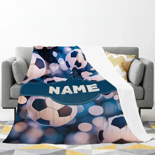 Personalized Football Blanket: Soft Microfiber Flannel Fleece Throw for Soccer Fans, Sport Name Gift