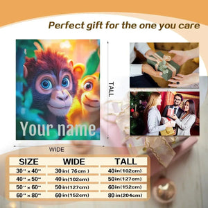 Personalized Monkey Jungle Animal Blanket: Soft Fleece Safari Ape Throw, Super Soft Name Gift