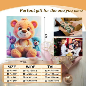 Personalized Teddy Bear Plush Blanket: Fluffy Cosy Throw, Soft Flannel Fleece Name Gift