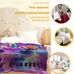 Personalized Unicorn Fleece Blanket: Purple Magical Floral Kids Throw, Super Soft Name Gift