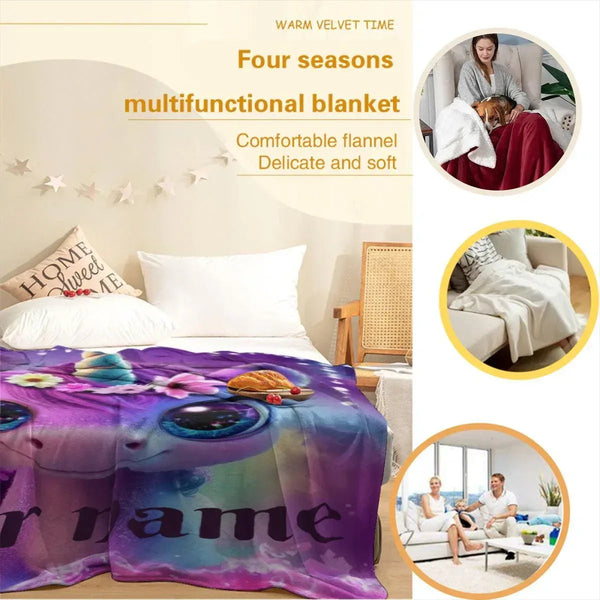 Personalized Unicorn Fleece Blanket: Purple Magical Floral Kids Throw, Super Soft Name Gift