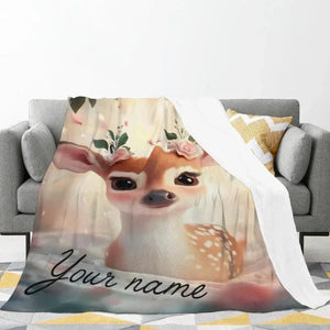 Personalized Forest Deer Blanket - Whimsical Nature Throw Custom Name Woodland Gift