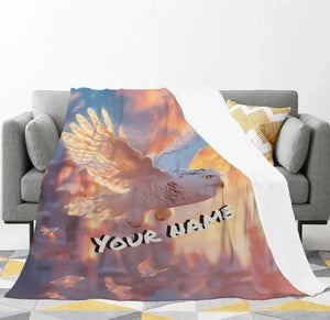 Personalized Wizard Owl Flannel Blanket: Enchanted Castle Fleece Throw, Soft Custom Name Gift Bird