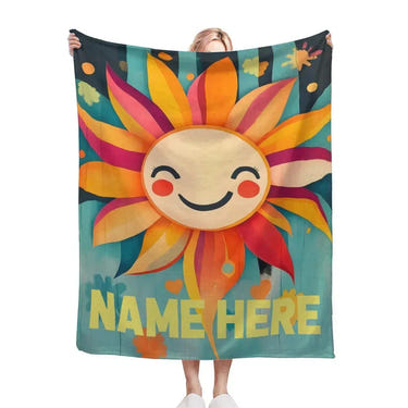 Personalized Sunny Sunshine Sunflower Blanket: Custom Name Gift, Flannel Fleece Throw