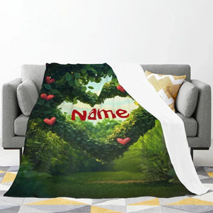 Personalized Garden Heart Blanket: Lush Greenery Plant Microfiber Fleece Throw, Romantic, Lovely Gift