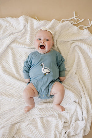 Silly Goose Bamboo Baby Romper - Teal or Blue - Infant Baby Toddler