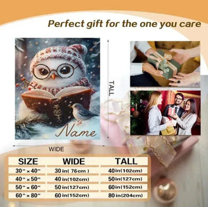 Personalized Winter Owl Flannel Blanket: Snowy Forest Design, Flannel Fleece Throw Name Gift