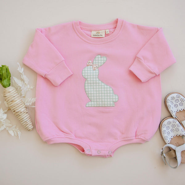 Applique Bunny Sweatshirt Romper - Infant Baby Toddler Girl - Easter Outfit