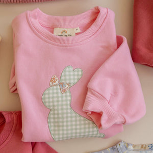 Applique Bunny Crewneck Sweatshirt - Baby Toddler Kids Girls - Easter Outfit