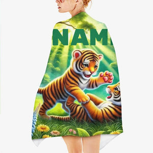 Personalized Jungle Tiger Beach Towel: Custom Name Microfiber Swimming Pool Towel