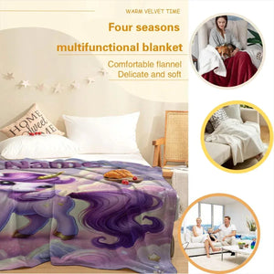 Personalized Unicorn Blanket: Enchanted Purple Fantasy Throw, Flannel Fleece Name Gift