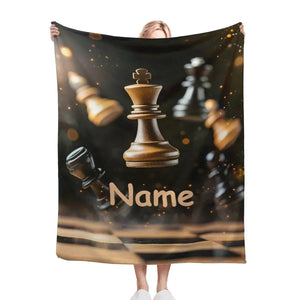 Personalized Chess Blanket: Grandmaster Soft Flannel Fleece Throw, Custom Name Gift