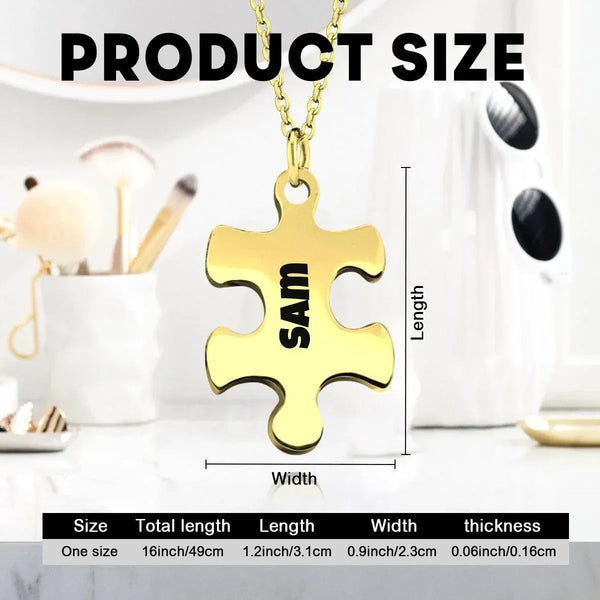 2 pcs - Engraved Puzzle Pieces Necklace Set - Stainless Steel Matching Pendants Custom Name Gift