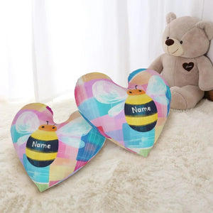 Personalized Bee Heart Pillow - Dutch Velvet Plush Nursery Decor Filled with Fluffy Cotton, Custom Name